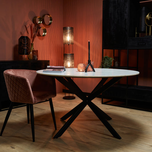 Eettafel Lynn White marble | 130 cm | Rond