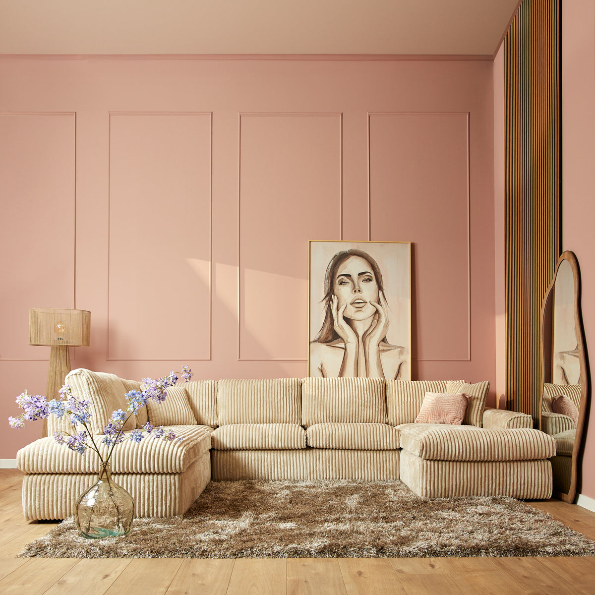 MySofa Teddy U-bank | Divan L + 2,5 ZA + Lounge R | Beige | Tilia 03