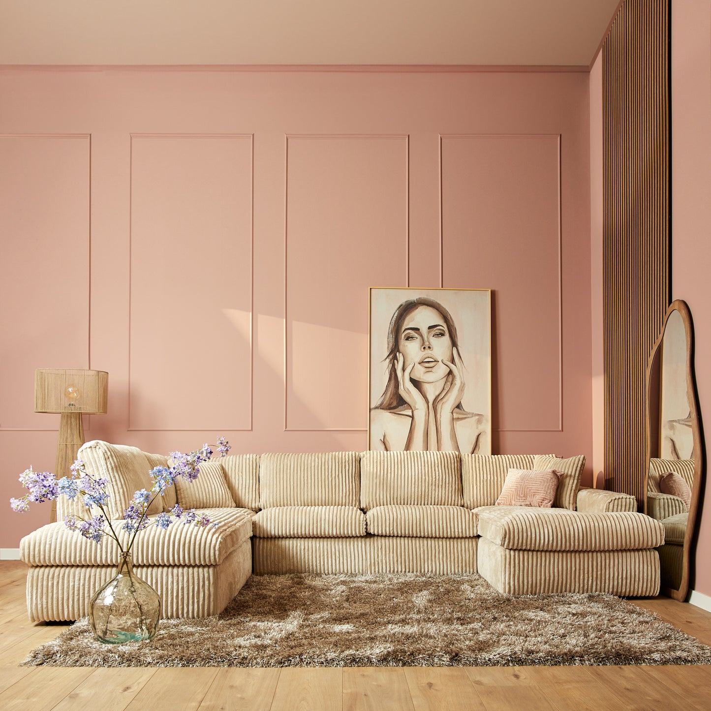 MySofa Teddy U-bank | Divan L + 2,5 ZA + Lounge R | Beige | Tilia 03