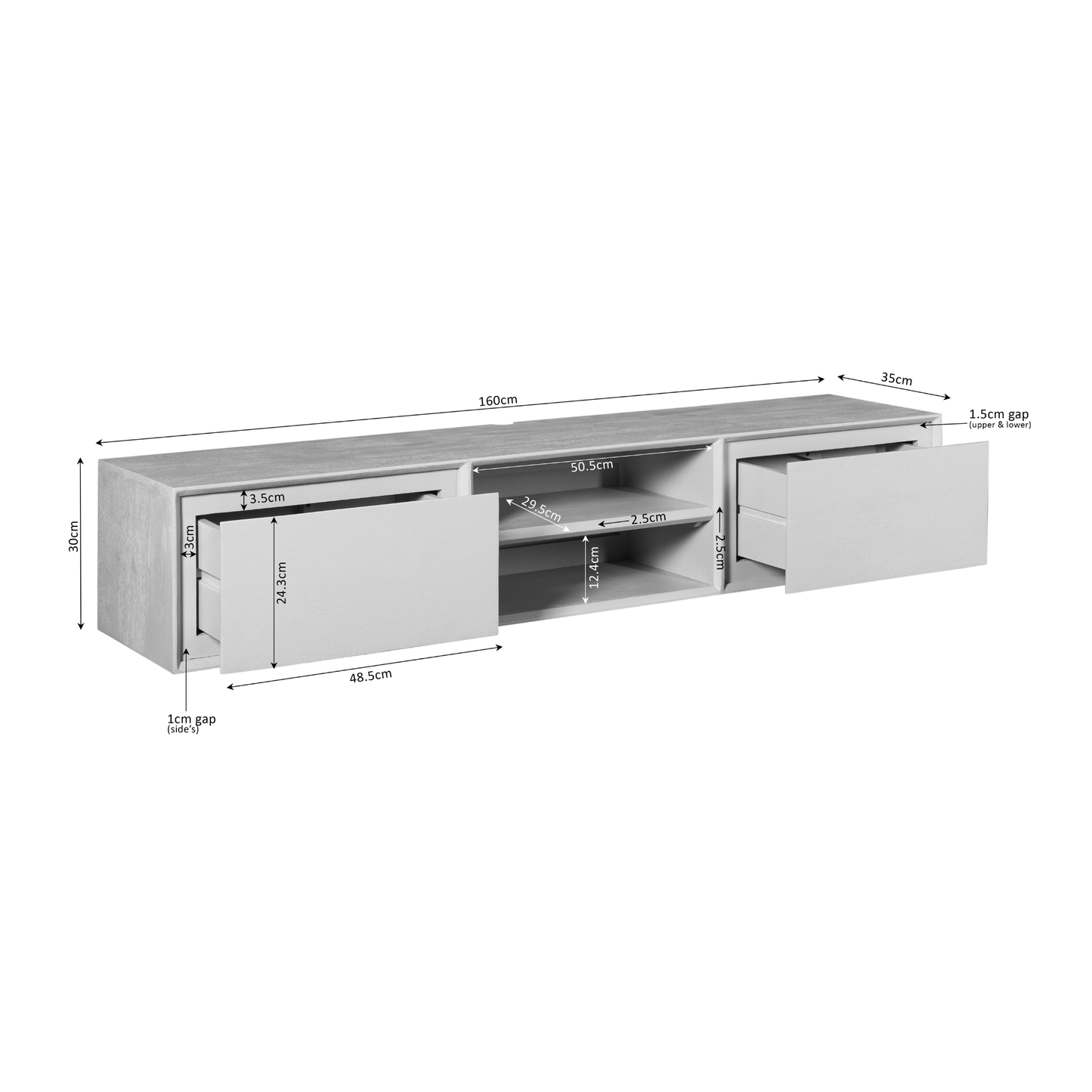 Zwevend tv meubel Ambiance Black | 160 cm