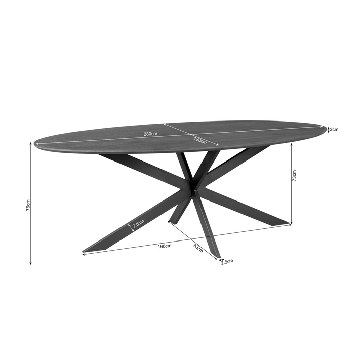Eiken eettafel Ferris | Ovaal 280 cm | Zwart