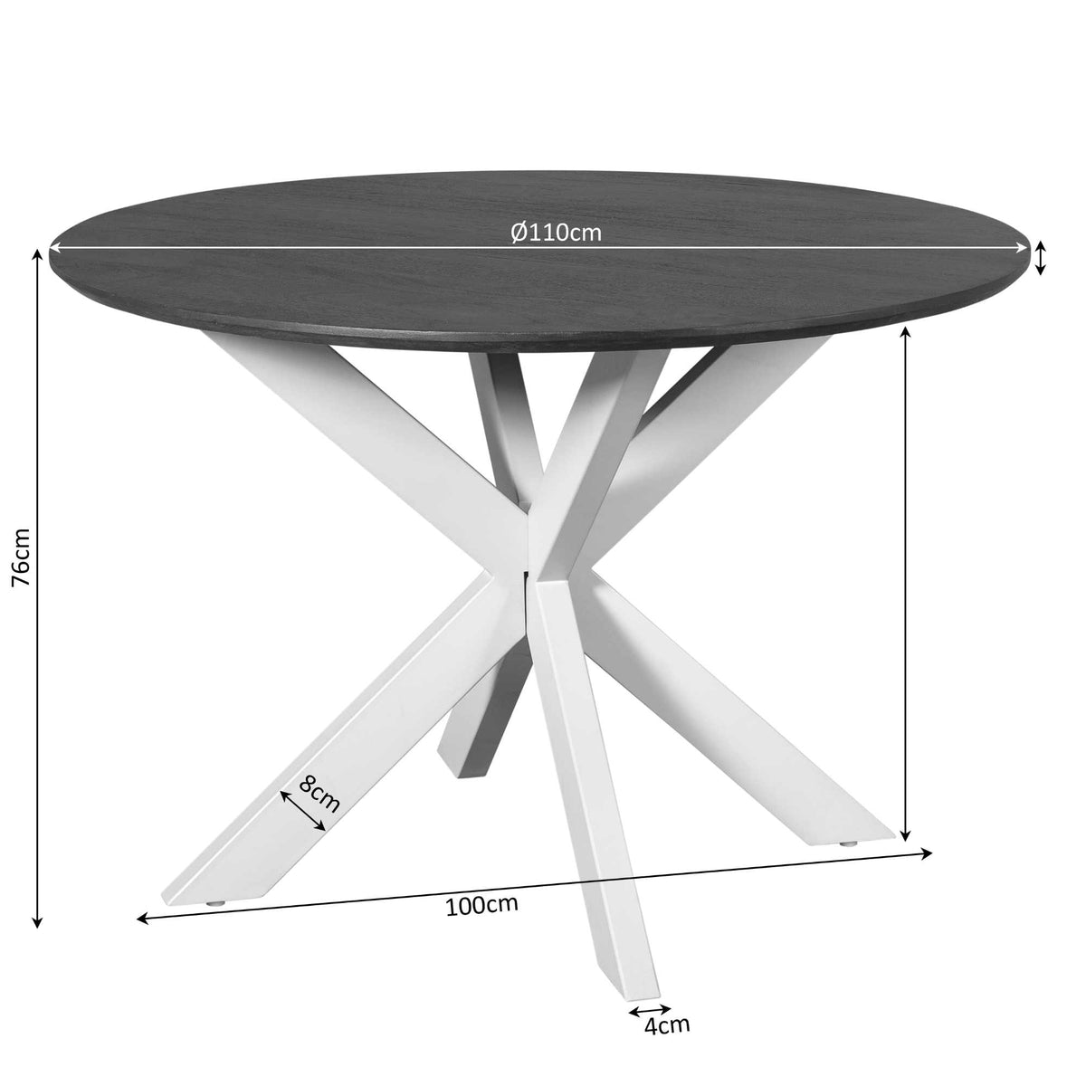 Eettafel Madison Brown | 110 cm | Poot Black